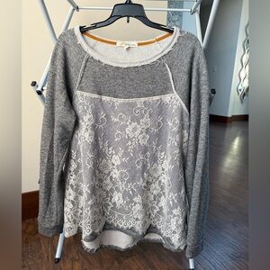 Rewind Gray and White Lace Women's Sweater